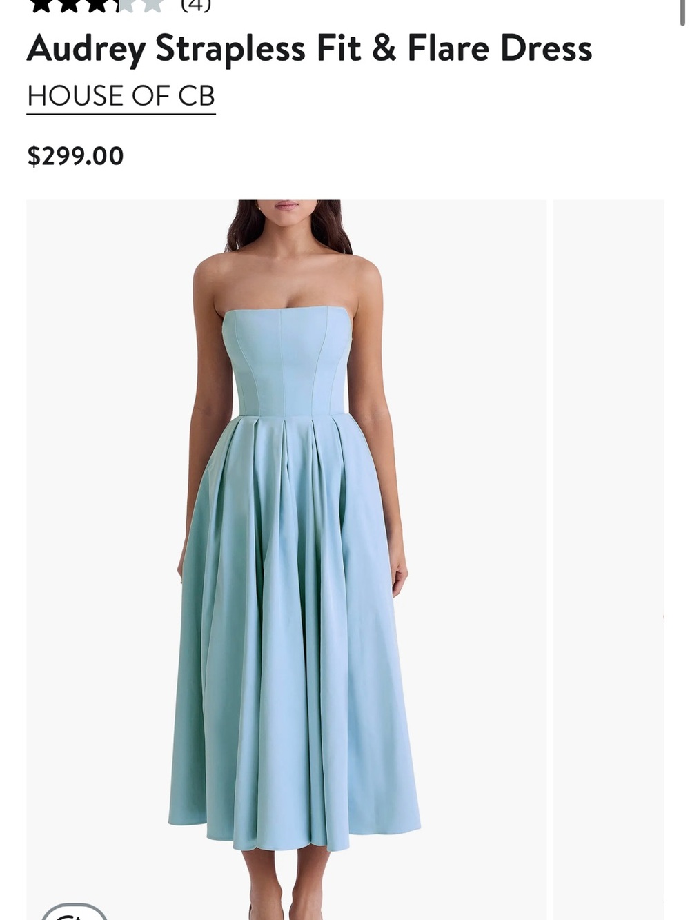 House of CB Strapless Pleated Fit-and-Flare Dress in Powder Blue
